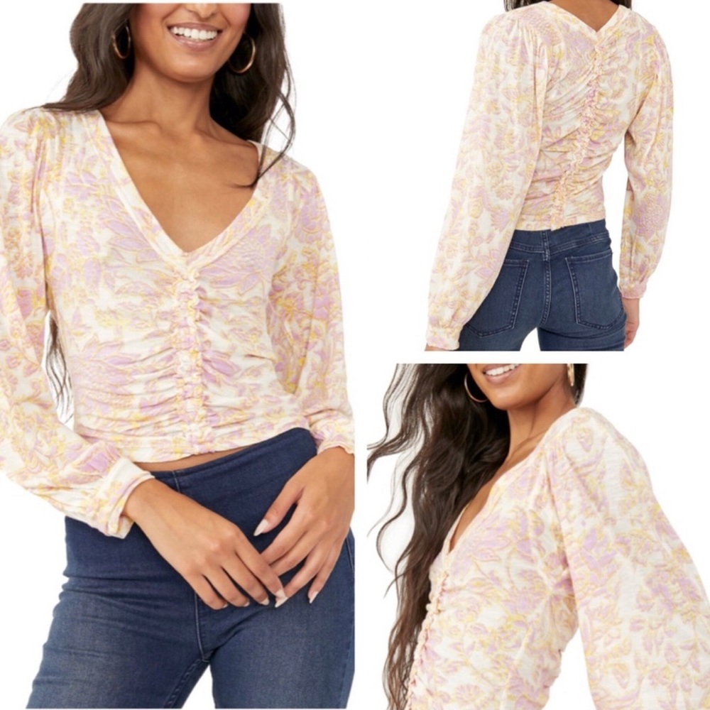 Free People Say the Word Top in Ivory Combo Size Large NWT